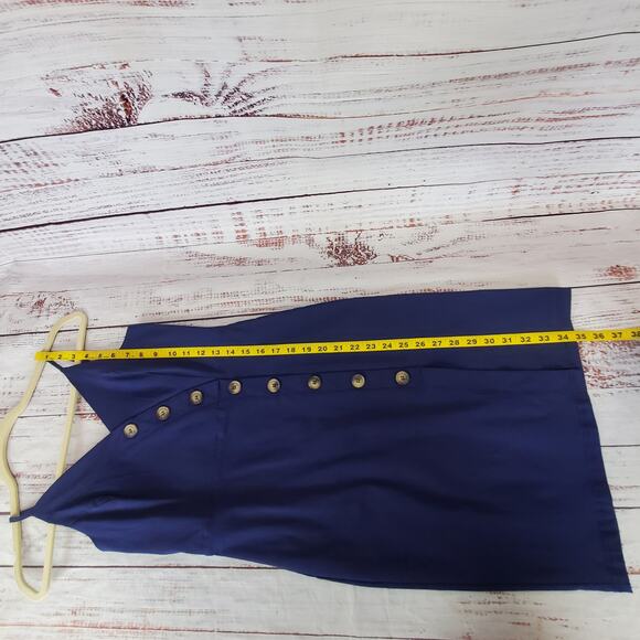 She + Sky Navy Babydoll Sundress Size M Button Accent Zip Back Slit Front NWT - Picture 11 of 12
